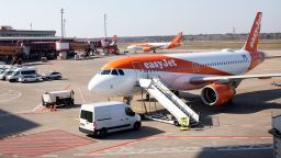 An Easy Jet plane is parked at Berlin Airport Tegel on March 26, 2020 in Berlin, Germany. The coronavirus and the disease it causes, COVID-19, are having a fundamental impact on society, government and the economy in Germany. Berlin is considering a temporary closure of one of its two airports. Public life has been restricted to the essentials in an effort to slow the spread of infection. Hospitals are scrambling to increase their testing and care capacity. A recession seems likely as economic activity is slowed and many businesses are temporarily closed. Schools, daycare centers and universities remain closed. Both the federal and state government are seeking to mobilize resources and find adequate policies to confront the virus and mitigate its impact. 