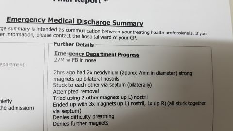 Medical staff wrote a lengthy description of Reardon's predicament.
