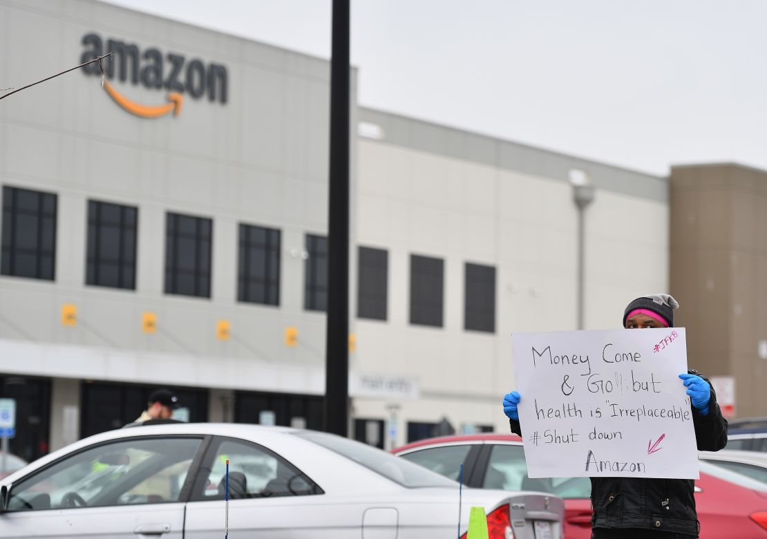 Workers at Amazon's Staten Island warehouse strike in demand that the facility be shut down and cleaned after one staffer tested positive for the coronavirus.  