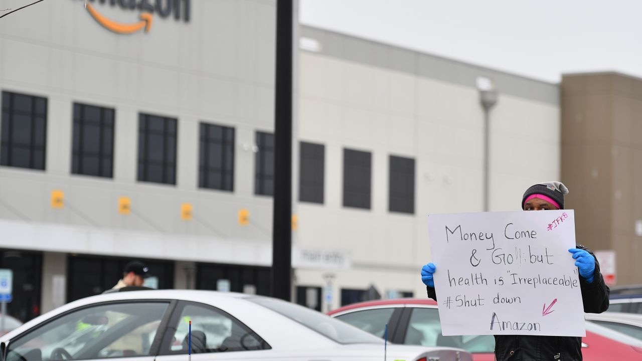 Workers at Amazon's Staten Island warehouse strike in demand that the facility be shut down and cleaned after one staffer tested positive for the coronavirus.