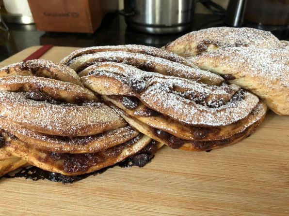 Jennifer Cerny and her son, Ryan Gardner, were staying at a ski chalet about two hours north of Toronto when they made this cinnamon raisin swirl bread. "I bought a cookbook called 'Artisan Sourdough Made Simple' and have been trying a few recipes from there," she said. "Have lots of time on our hands, so (a) good way to pass the time."