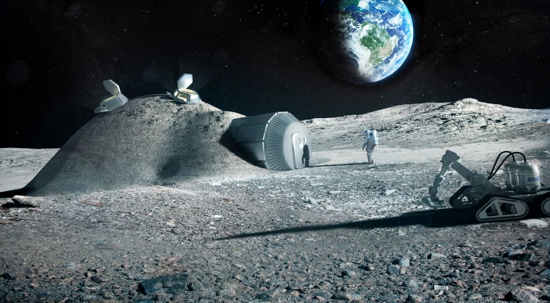 Future moon bases could be built with 3D printers that mix materials such as moon regolith, water -- and astronauts urine. 