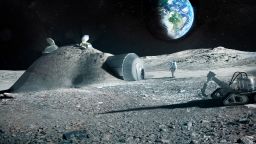 Future moon bases could be built with 3D printers that mix materials such as moon regolith, water and astronauts' urine. 