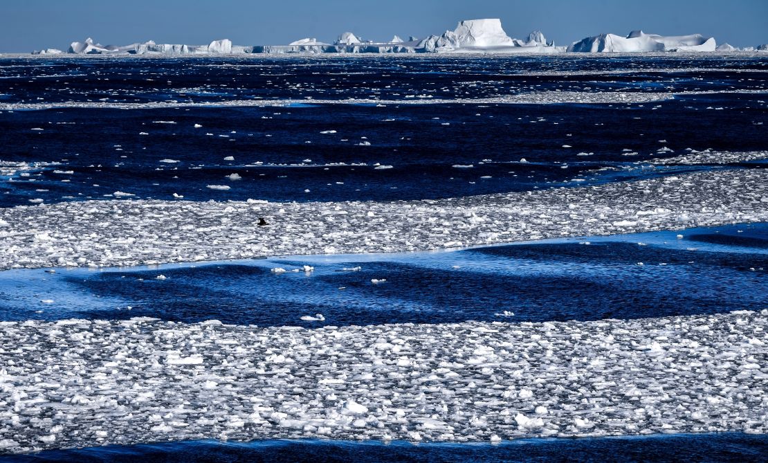 Ice shelf is seen from the deck of the Russian oceanographic research vessel Admiral Vladimirsky during an expedition to the shores of Antarctica.