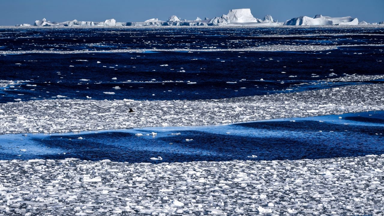 Ice shelf is seen from the deck of the Russian oceanographic research vessel Admiral Vladimirsky during an expedition to the shores of Antarctica.