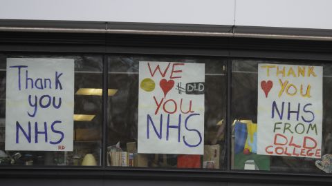 Support for National Health Service staff fighting the coronavirus outbreak has been displayed in signs and applause.