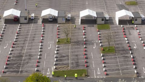 Drive-through testing tents have been set up in an empty parking lot at Chessington.