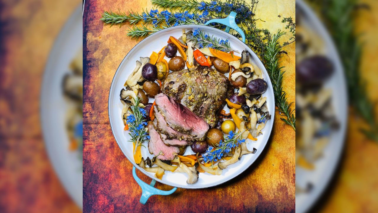 Hanna Achepohl roasted this top-round lamb with baby potatoes in Eugene, Oregon. She added sauteed mushrooms and mini sweet bell peppers. "This is helping me stay positive in the very stressful and difficult time," she said. "Food is art, and we have to have art in our lives."