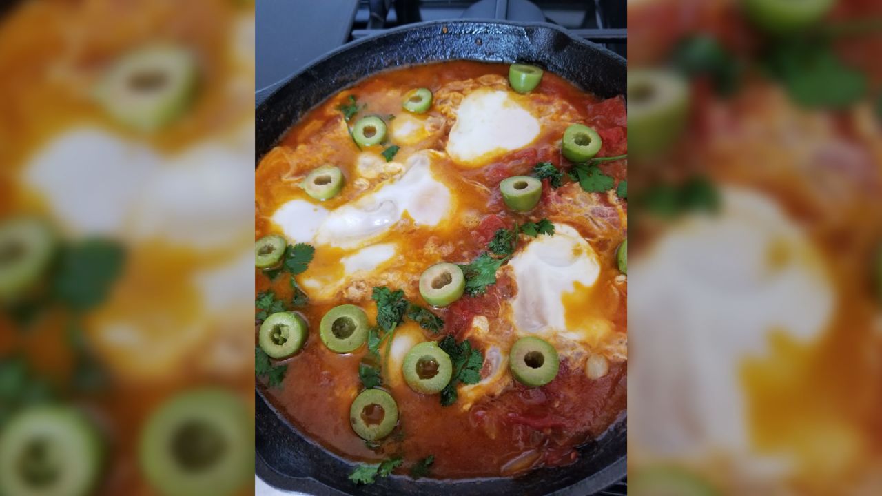 "I was running out of ideas for breakfast, so I searched YouTube for 'world's best breakfast recipe.' Shakshuka popped up," said Cherrilee Riedel of Chula Vista, California. The dish, popular in the Middle East, combines poached eggs in a sauce of tomatoes, onion, olive oil and garlic. Riedel topped it with cilantro and green olives. "I became more conscious to cook just enough or sometimes less so as to stretch what we have in the house," she said. "We haven't left our house for 10 days now since lockdown, and we don't know when we want to go out to make sure we are safe."
