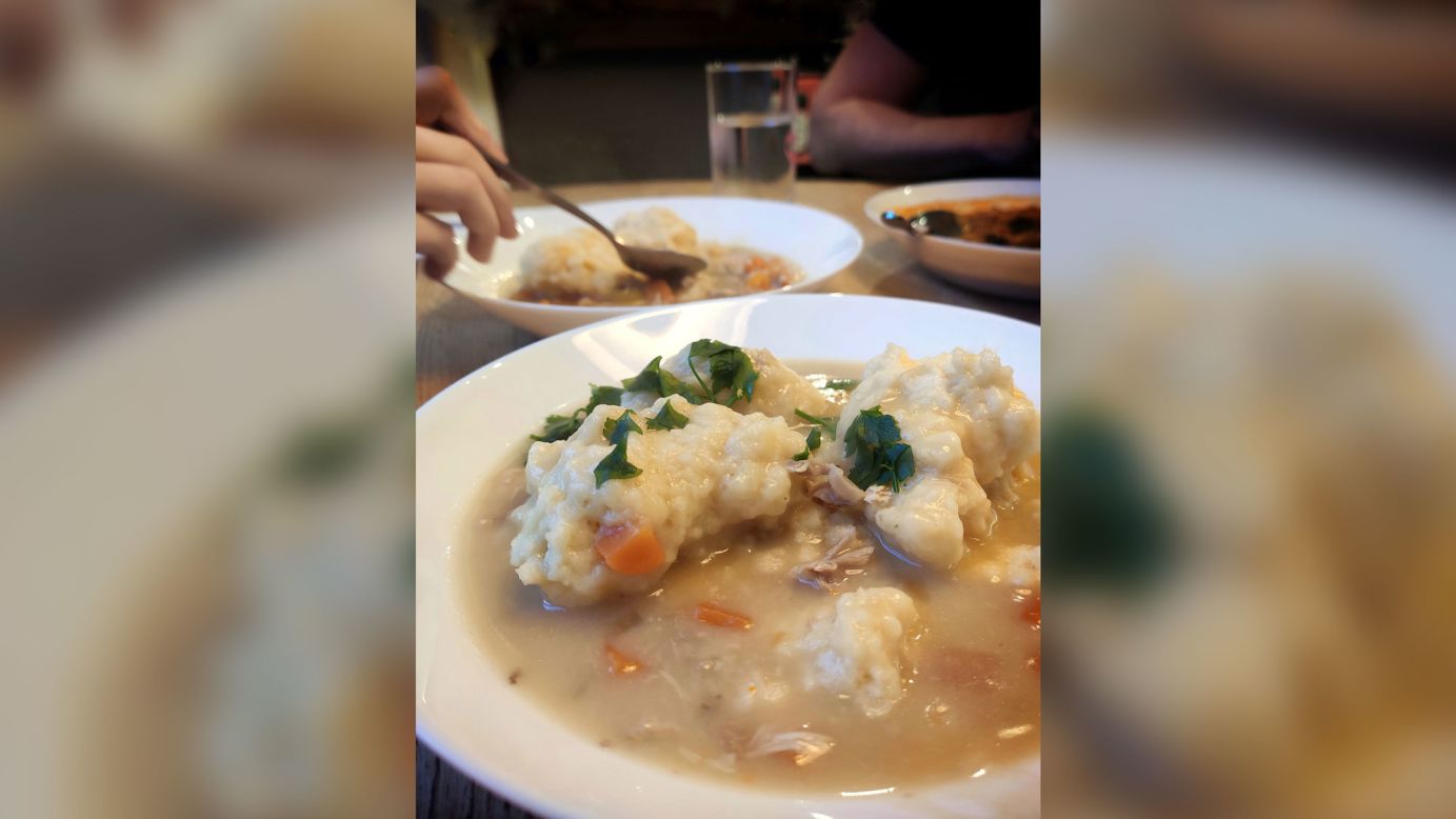 Stacy Deasy made chicken and dumplings for her family in Wicklow, Ireland. "Not only is it really flavorful and satisfying to eat, but it's inexpensive, contains basic ingredients and is not completely unhealthy," she said. "Those are the things I've really been thinking about when cooking for my family during these strange days."