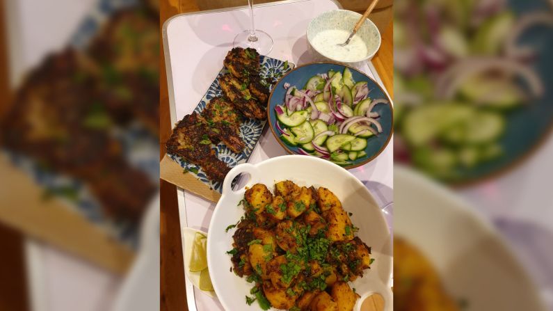 <a href="index.php?page=&url=https%3A%2F%2Fwww.instagram.com%2Fwfhfood%2F" target="_blank" target="_blank">Kallia Lamaris</a> cooked spicy lamb chops with Bombay potatoes and a simple salad. "Living in London, we're so used to being able to satisfy every craving, particularly with the array of restaurants and grocers nearby. We're especially spoilt when it comes to local Indian cuisine," she said.