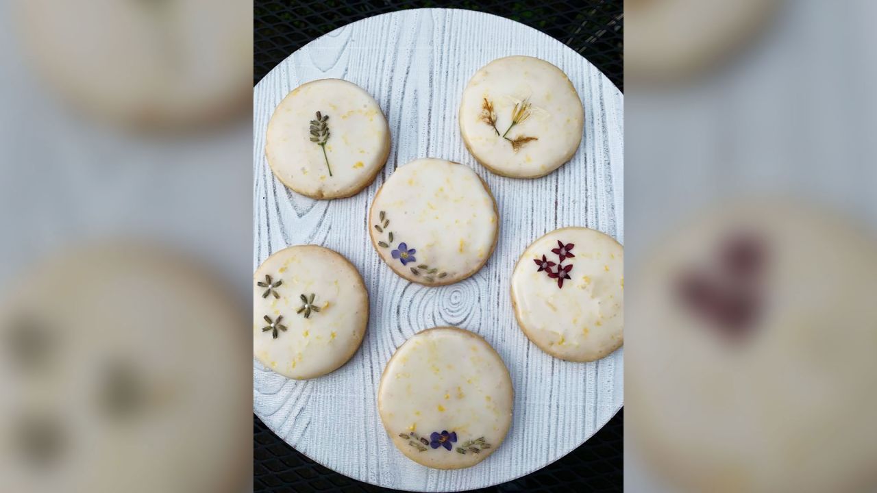 Another Santa Rosa resident, Isla Hamilton, made these Meyer lemon and lavender shortbread cookies with a zesty lemon glaze. They are garnished with dried edible flowers. "I made the cookies for my mother's birthday," she said. "We were not able to celebrate fully this year because of the pandemic, and I wanted to make her something to lift her spirits! She is an avid gardener, and we are both fans of the outdoors."
