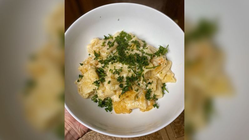 <a href="index.php?page=&url=https%3A%2F%2Fwww.instagram.com%2Fcookingpandemic_%2F" target="_blank" target="_blank">Caroline Ward</a> baked this macaroni and cheese with five cheeses: dill havarti, gouda, gruyere, sharp cheddar and parmesan. She topped it with panko breadcrumbs, olive oil and chopped parsley. "It is an original recipe," said Ward, who's from Southern California. "I love cooking but don't get to cook due to my demanding work schedule."