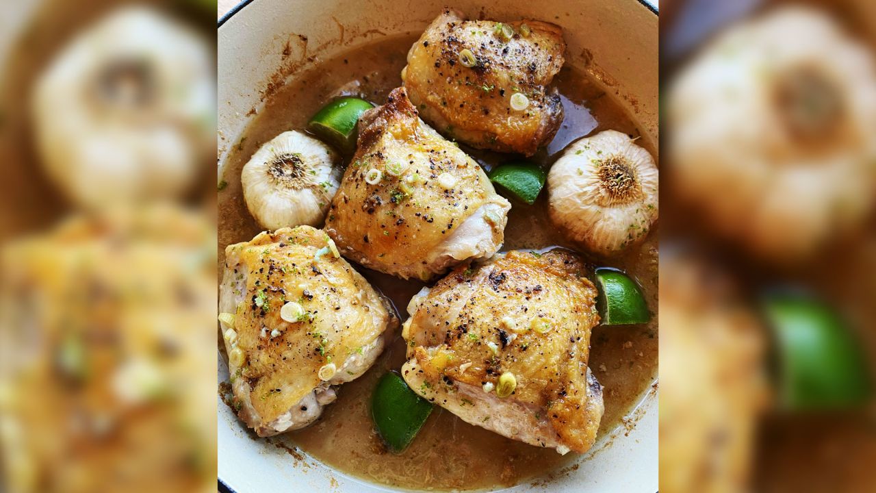 Renee Carter cooked these chicken thighs with garlic, scallions and lime. "It's a dish by Alison Roman, and I had almost everything on hand except for the amount of scallions it called for," she said. Carter lives in Glen, New York, and said she has definitely been cooking and baking more during the pandemic. "I'm in a cooking group on Facebook, and we all agree that we're going to come out of this needing larger pants," she said.