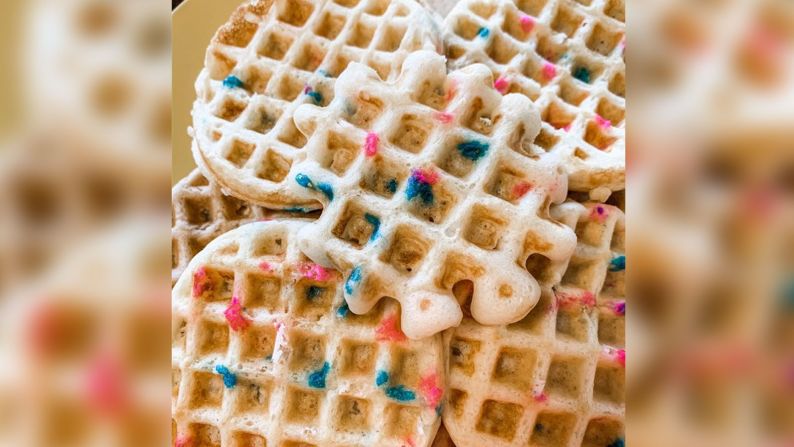 These are<a href="index.php?page=&url=https%3A%2F%2Fwww.instagram.com%2Fbeautywithbond%2F" target="_blank" target="_blank"> Rachel Annette Bond's</a> homemade waffles with a dash — or five — of sprinkles. "I decided because we've been cooped up and getting a little cranky, sprinkles were a necessity," she said. "It was an extra surprise for my kids and a huge hit!"