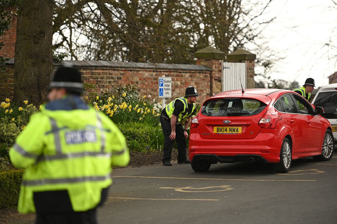 Police officers from North Yorkshire Police stop motorists on Monday to check that their travel is essential.