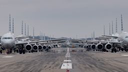 PITTSBURGH, PA - MARCH 27:  Jets are parked on runway 28 at the Pittsburgh International Airport on March 27, 2020 in Pittsburgh, Pennsylvania. Due to decreased flights as a result of the coronavirus (COVID-19) pandemic, close to 70 American Airlines planes are being stacked and parked at the airport. (Photo by Jeff Swensen/Getty Images)