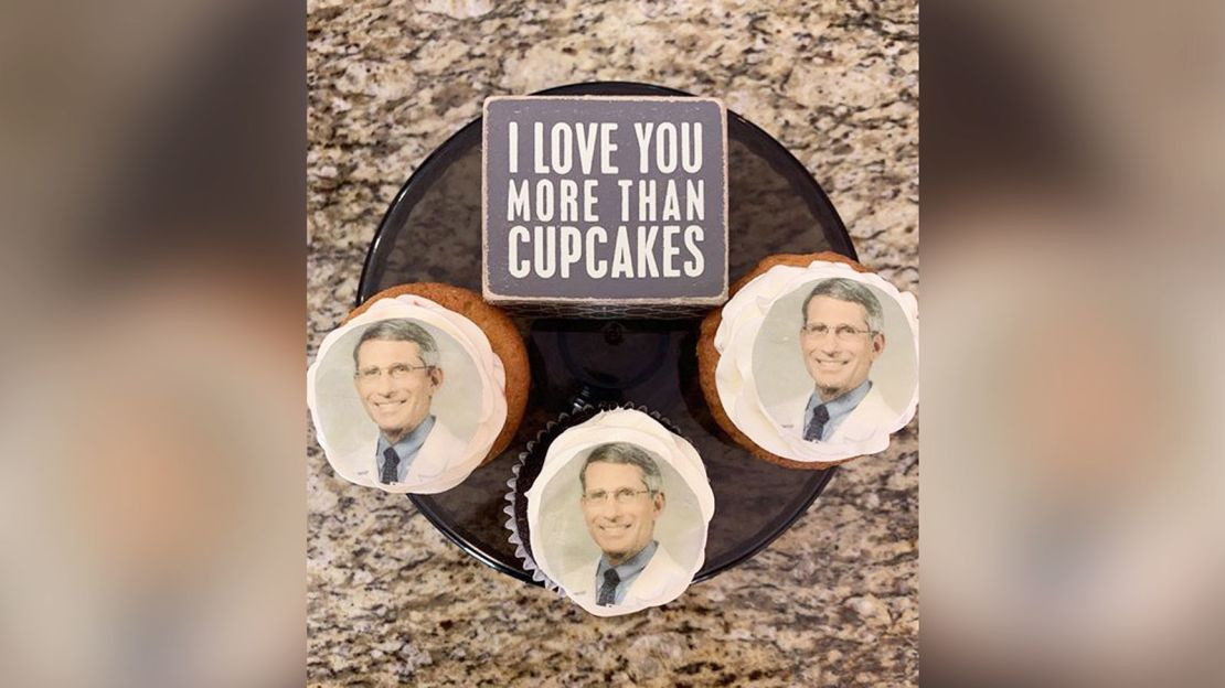 Cupcakes featuring Dr. Fauci's face.