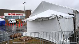 SHREWSBURY, MA - MARCH 19: A trial run for a new FEMA drive-thru coronavirus testing clinic at CVS at 720 Boston Turnpike in Shrewsbury, MA is held on March 19, 2020 to see if the clinic will get Federal approval. A tent was set up in the front parking lot on Route 9. Photo by (Photo by John Tlumacki/The Boston Globe via Getty Images)