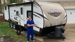 Mark Quale, an emergency physician, is able to isolate himself from his family thanks to RVs for MDs. 