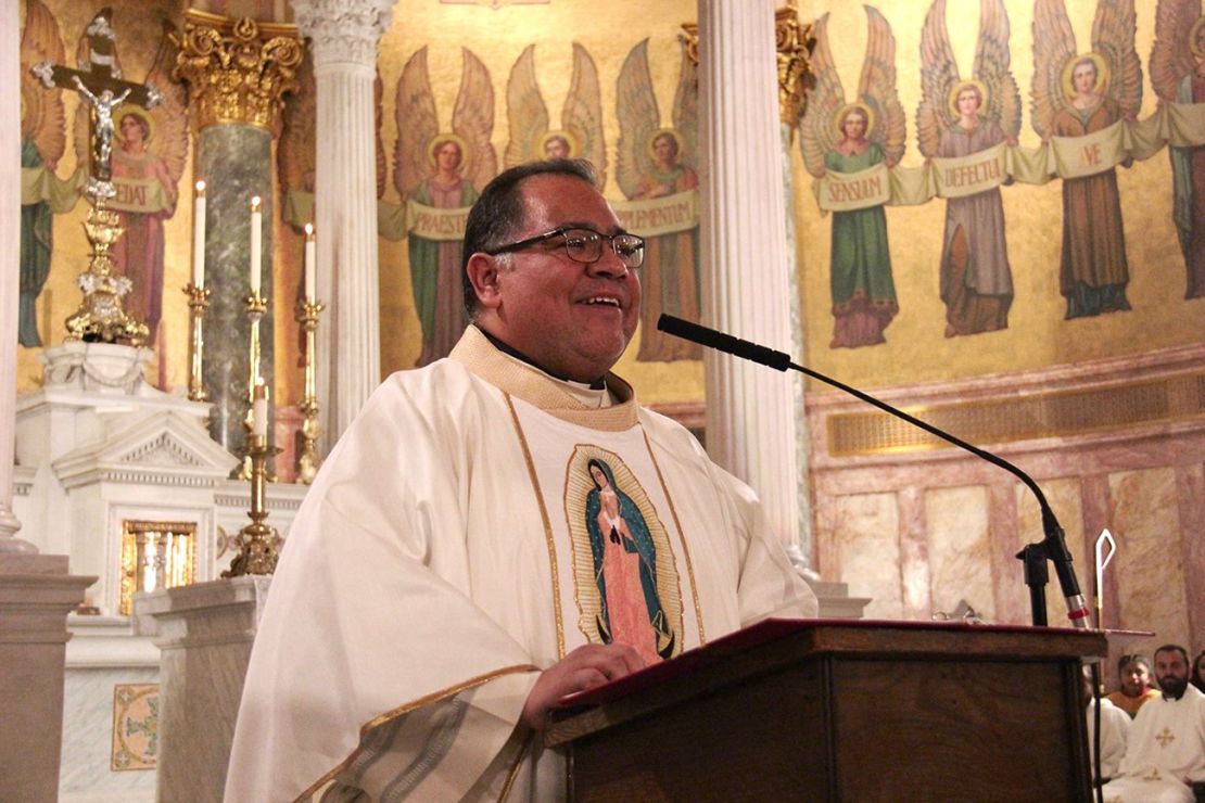 The Rev. Jorge Ortiz-Garay speaking from the pulpit of St. Brigid's Church in Wyckoff Heights, Brooklyn.