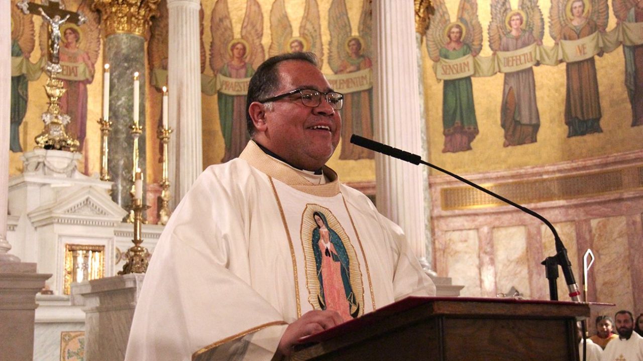The Rev. Jorge Ortiz-Garay speaking from the pulpit of St. Brigid's Church in Wyckoff Heights, Brooklyn.