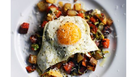 Sweet Potato and Brussels Sprout Hash
