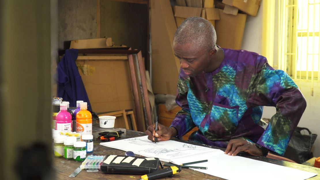 Artist Lemi Ghariokwu in his studio.