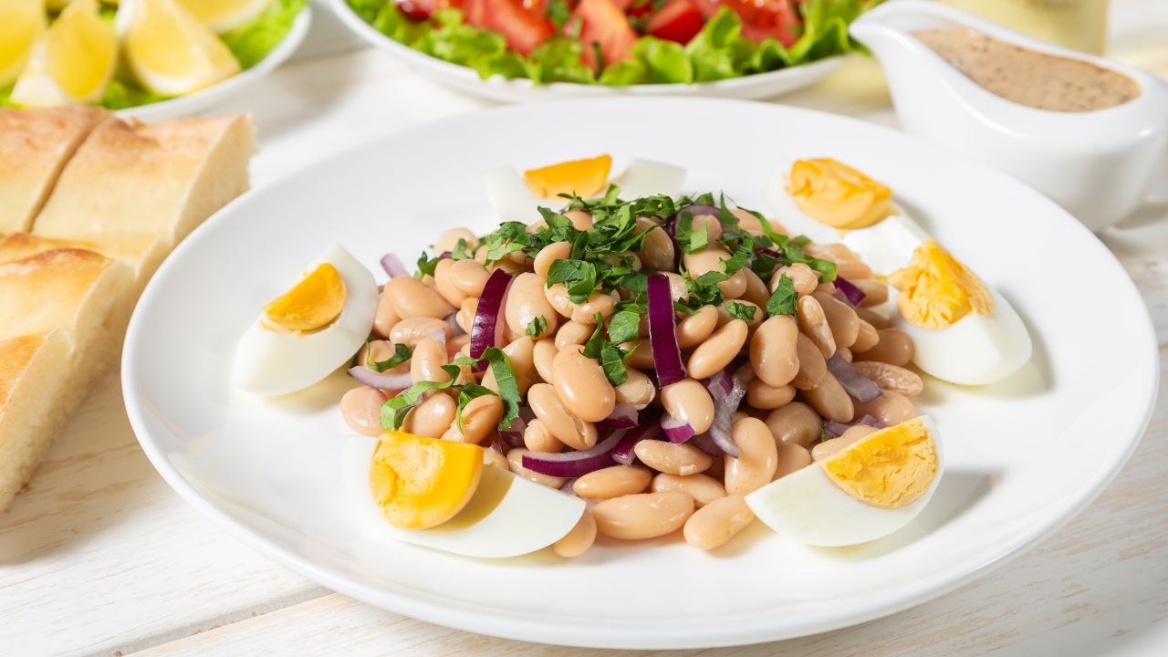 <strong>Piyaz:</strong> The traditional version of  this Turkish salad or meze includes a soft-boiled egg that's chopped up and mixed through before the dish is served.