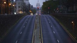 WASHINGTON, DC - MARCH 31: A mostly empty North Capitol Street is seen at dusk on Tuesday evening, March 31, 2020 in Washington, DC. To prevent the spread of COVID-19, Virginia, Maryland and the District of Columbia have all announced 'stay at home' orders this week, which strong encourage residents from leaving home unless its absolutely necessary or essential. (Photo by Drew Angerer/Getty Images)