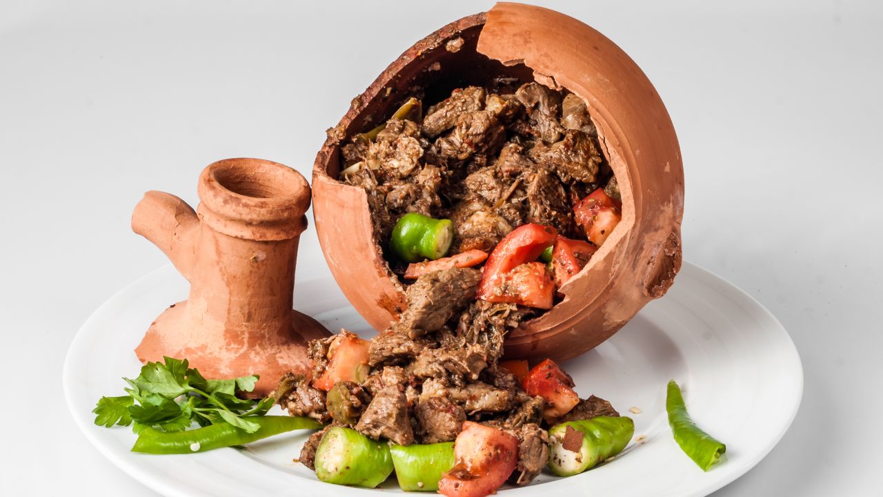 Testi kebab -- a meat and vegetable dish that needs to be broken open before it's eaten.