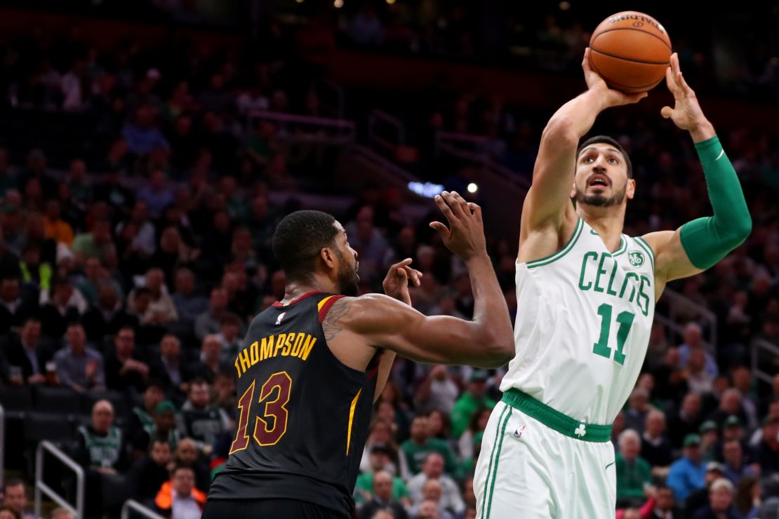 Kanter (R) of the Boston Celtics shoots over Tristan Thompson of the Cleveland Cavaliers during the first half of a home game at TD Garden on December 9.