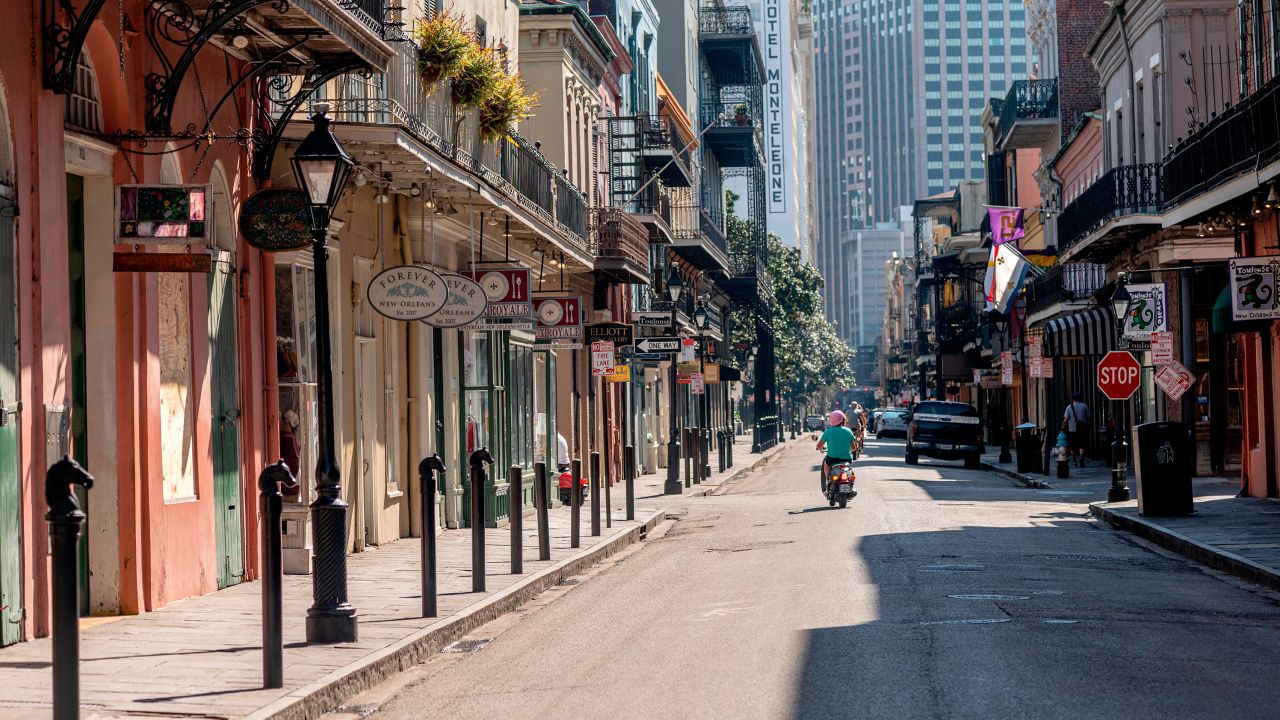 Royal Street in New Orleans' French Quarter is empty after Louisiana's Stay at Home mandate.
