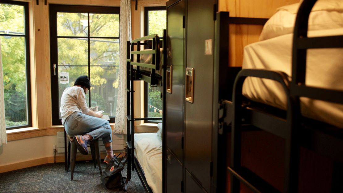 NW Portland Hostel in Oregon, can accommodate more than 200 people, but most of the beds are unoccupied.