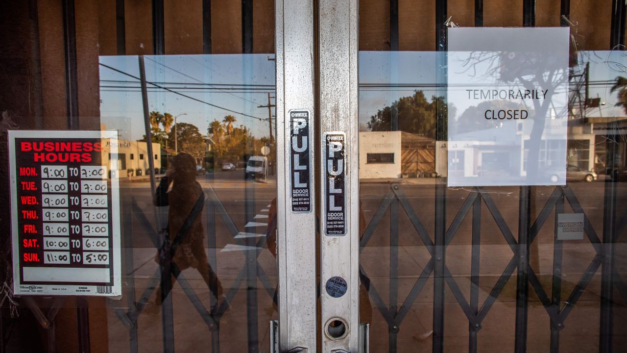 A framing art gallery is closed in Venice Beach, California' during the COVID-19 novel coronavirus on April 01, 2020. - Another 6.65 million US workers filed for unemployment benefits last week, the most ever recorded, as the coronavirus forces businesses to shut down nationwide, the Labor Department reported on April 2, 2020. (Photo by Apu Gomes/AFP/Getty Images)