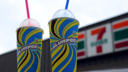 An illustration of Two, 7-Eleven Slurpees on October 27, 2010 in Washington, DC. Global convenience store chain 7-Eleven has been getting some free advertising for its signature drink the Slurpee from none other than US President Barack Obama. Obama has used the Slurpee -- a thick, frozen, flavored beverage that is wildly popular with Americans -- in speeches on the campaign trail ahead of next week's midterm elections to illustrate just how obstructionist and ornery Republicans can be. At a rally at Bowie State University in Maryland this month, Obama said that while his Democratic Party was sweating and pushing to get the US economy out of a ditch, "the Republicans... are just standing there fanning themselves -- sipping on a Slurpee. (Photo by Tim Sloan/AFP/Getty Images)