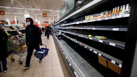 Empty shelves in a supermarket on March 20, 2020.