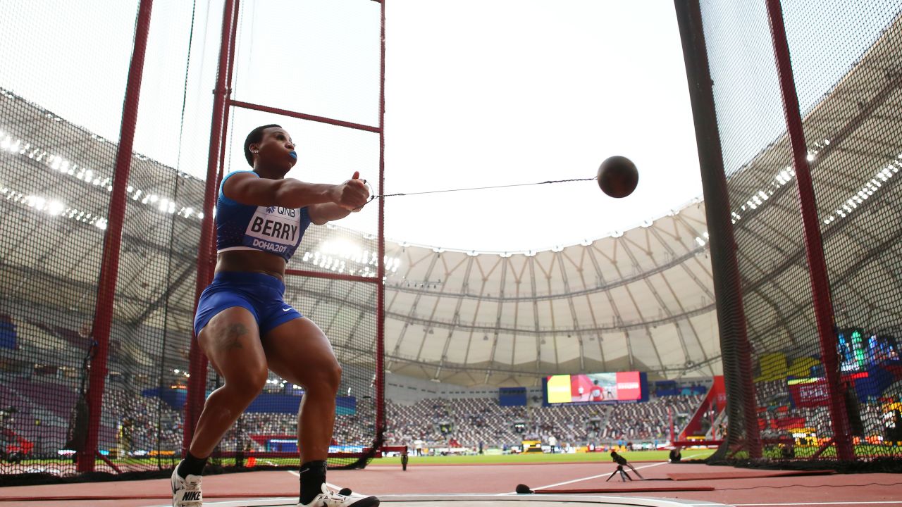 Berry competes in the Women's Hammer qualification during day one of 17th IAAF World Athletics Championships in Doha.