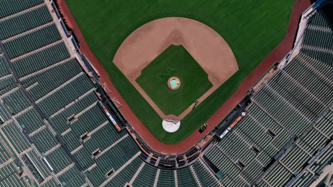 Oracle Park, home of the San Francisco Giants, empty on opening day on March 26. With the coronavirus pandemic growing, many leagues have suspended or delayed their seasons.