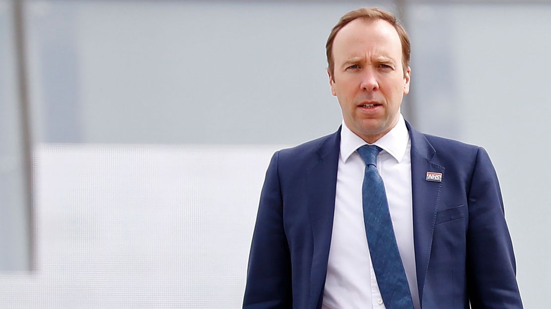 Britain's Health Secretary Matt Hancock is seen at the opening of the NHS Nightingale field hospital in London on Friday.