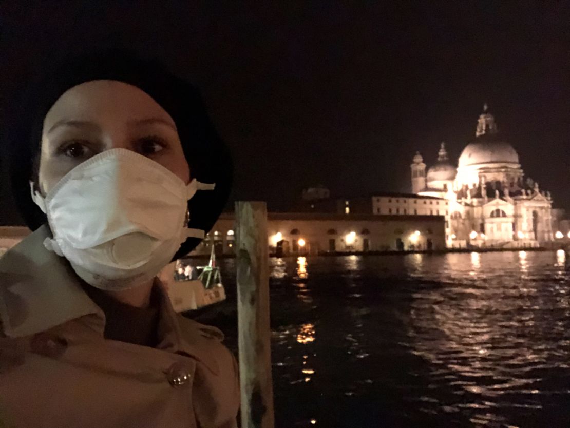 Valentina Di Donato wears a mask while on assignment to cover the outbreak of coronavirus in Venice. 