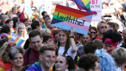 The LGBT community marching from Kelvingrove Park to George Square as Glasgow city marks 50 years of LGBT equality. (Photo by Andrew Milligan/PA Images via Getty Images)
