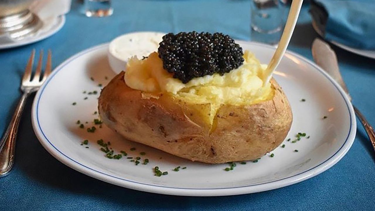 The caviar-topped baked potato from Caviar Kaspia in Paris