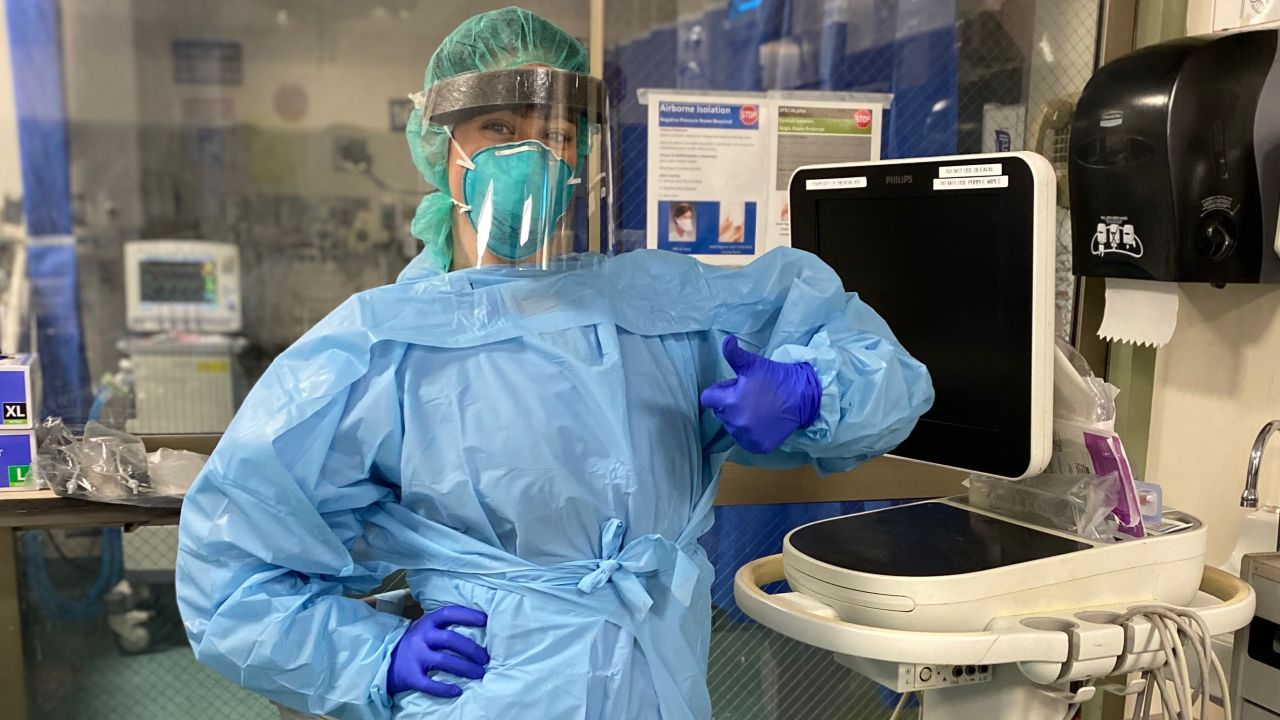 Dr. Amy Plasencia in protective gear.