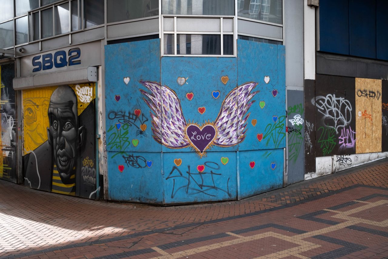 A heart with wings is seen in Birmingham England, on March 31.