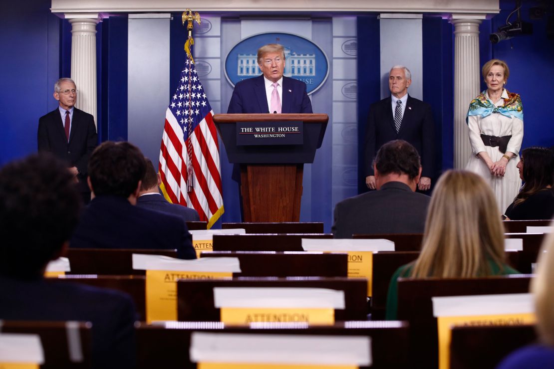 President Donald Trump speaks during a coronavirus task force briefing at the White House, Saturday, April 4, 2020, in Washington. 