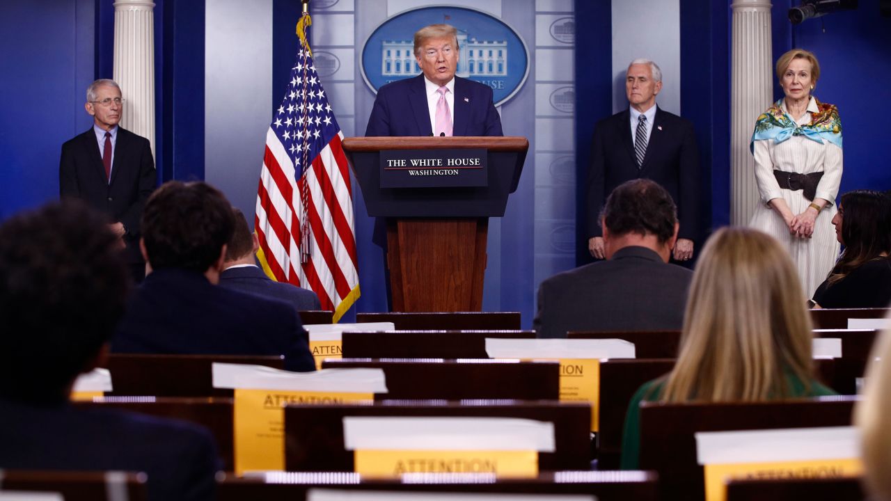 President Donald Trump speaks during a coronavirus task force briefing at the White House, Saturday, April 4, 2020, in Washington.