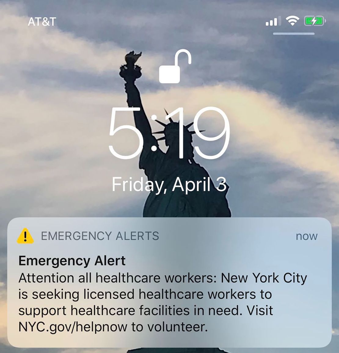 A request for volunteers was sent as a phone alert.