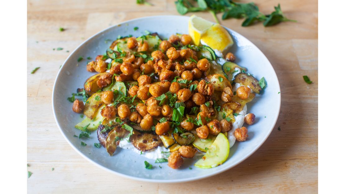 Crisped Chickpeas with Herbs and Garlic Yogurt 