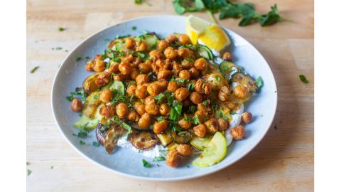 Crisped Chickpeas with Herbs and Garlic Yogurt